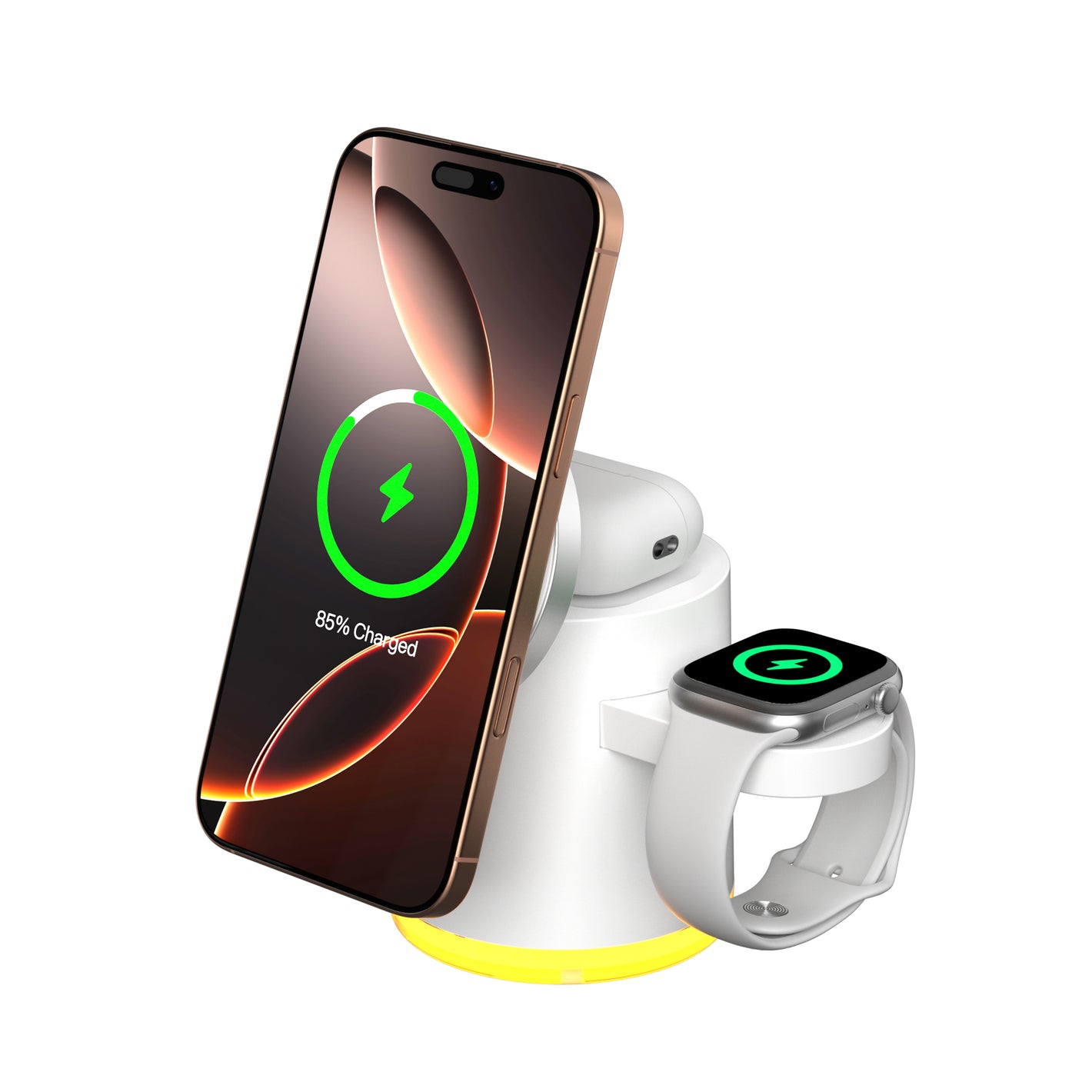 Base di Ricarica Wireless Qi2 4 in 1 URAKANO – Per iPhone, Apple Watch, AirPods – Compatta, con LED Touch